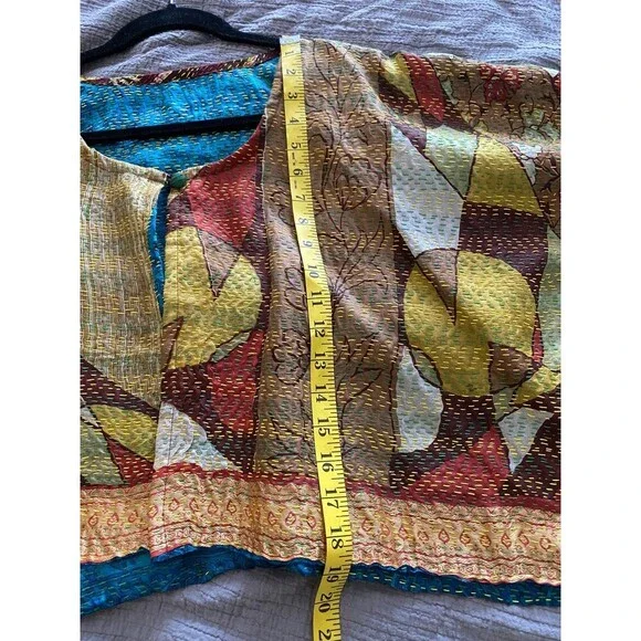 100% Silk Art Deco Embroidered Cardigan Short Sleeve - Picture 9 of 10